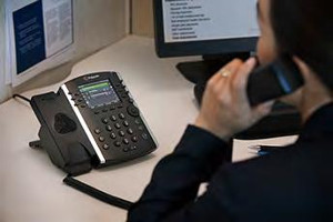 View of a Polycom VVX 410 in use.